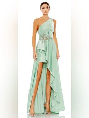 Mac Duggal 11262 One-Shoulder Mint Green Evening Dress Size 16